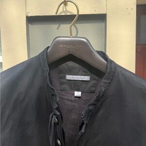 John Varvatos Black Mandarin Collar Jacket Lace-Up Sleeve